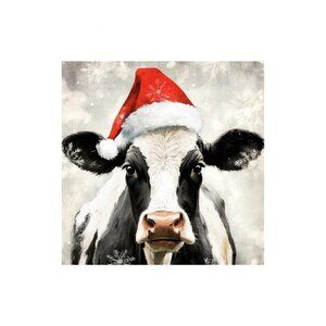 Christmas Cow Unframed Canvas Wall Art 16" X 16"